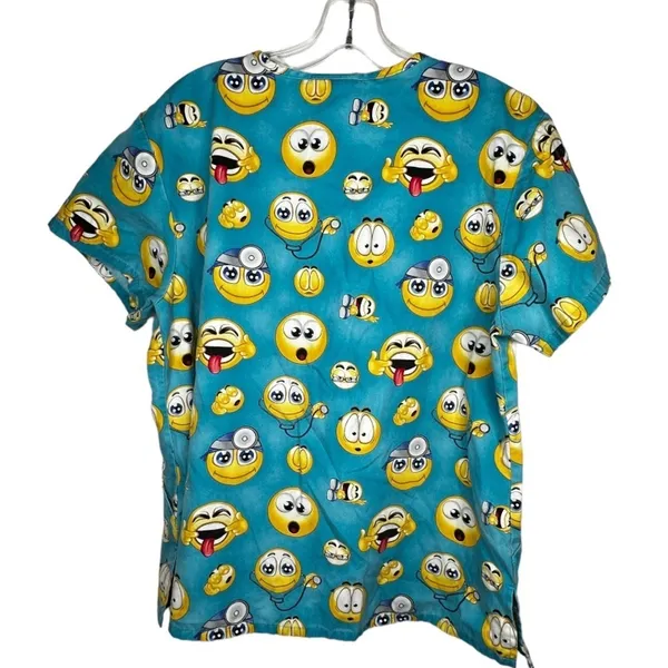 Scrub Central Smiley Faces Scrub Shirt Blue Size M - Image 5