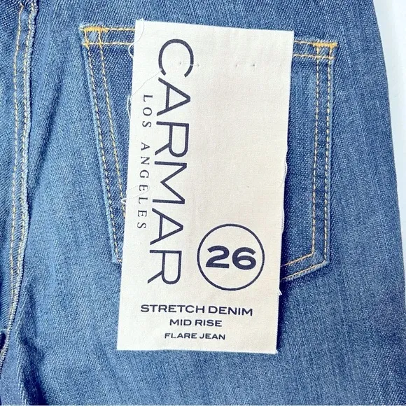 Carmar Flare Jordan Stretch Mid Rise Dark Wash Button Fly‎ Jeans Size 26 NWT - Image 8