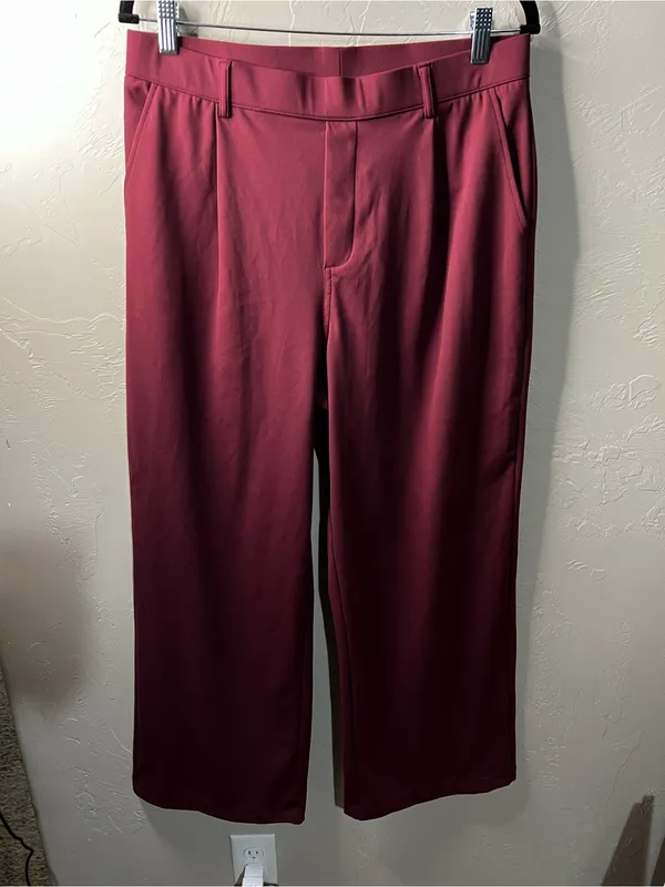 Halara NWT Flex DayStretch Burgundy Pleated Straight Leg High Rise Pants - Image 2