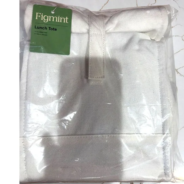 Figmint Insulated Lunch Tote White Canvas Minimalist Bag New Fold Over Closure - Image 6