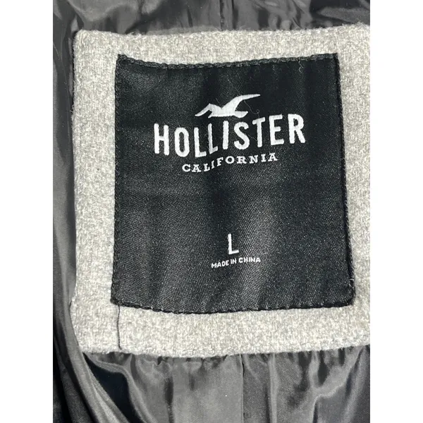 Hollister Women's Gray Long Sleeve Button Longline Trench Coat Jacket Size L - Image 5