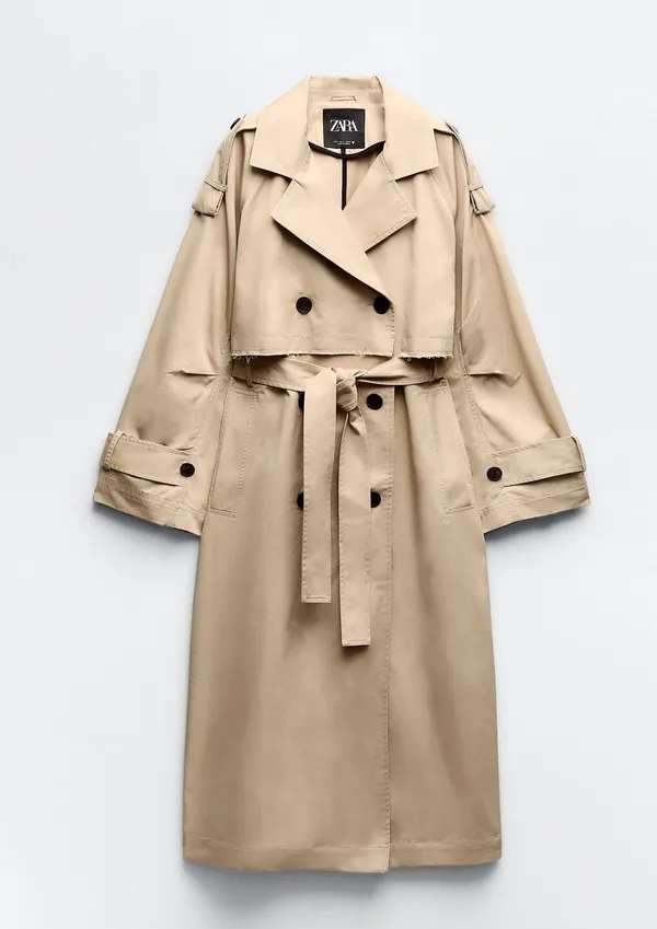 ZARA coat jacket overcoat trench duster long beige tan casual - Image 12