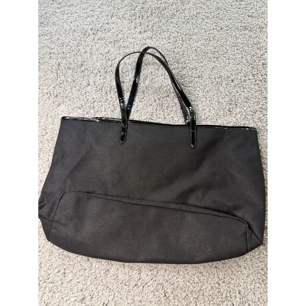 Victorias Secret Love Victoria Black Tote Bag Clear PVC V Panel Patent Trim - Image 3
