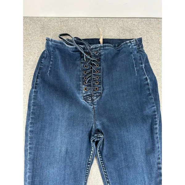 Free People Size 10 Womens Pants Jeans Blue‎ Tie High Waist Hippie Boho Denim - Image 4