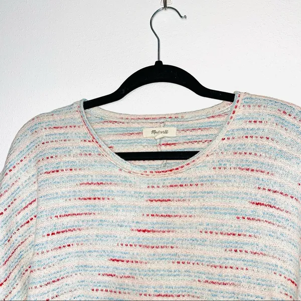 Madewell Puff Sleeve Textured Cream & Multicolor Striped Knit Top - Image 2