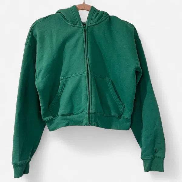 Aritzia TNA Cozy Fleece Green Boyfriend Zip Hoodie Oversized Small - Image 9