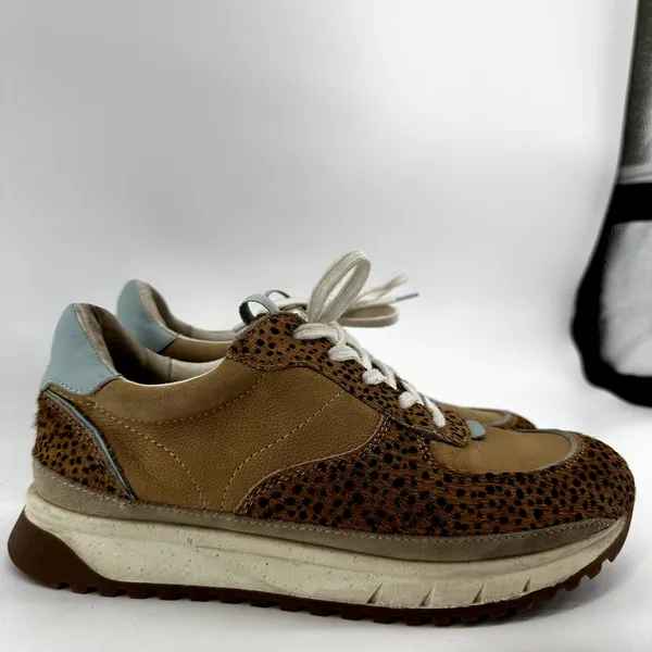 Madewell Kickoff Trainers Calf Hair Nubuck Leather Lace Up Spot Dot Tan W8 M6.5 - Image 3