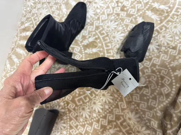 a new day Black Pointed Toe Block Heel Mesh Ankle Boots - Image 9