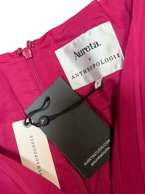 NWT Anthropologie Aureta Pleated Long-Sleeve V-Neck Dress – Raspberry – Small - Image 5