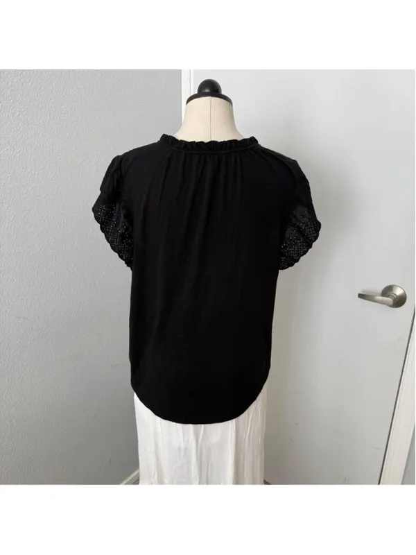 Lauren Ralph Lauren Eyelet Keyhole Ruffle Black Blouse - Size L - Image 4