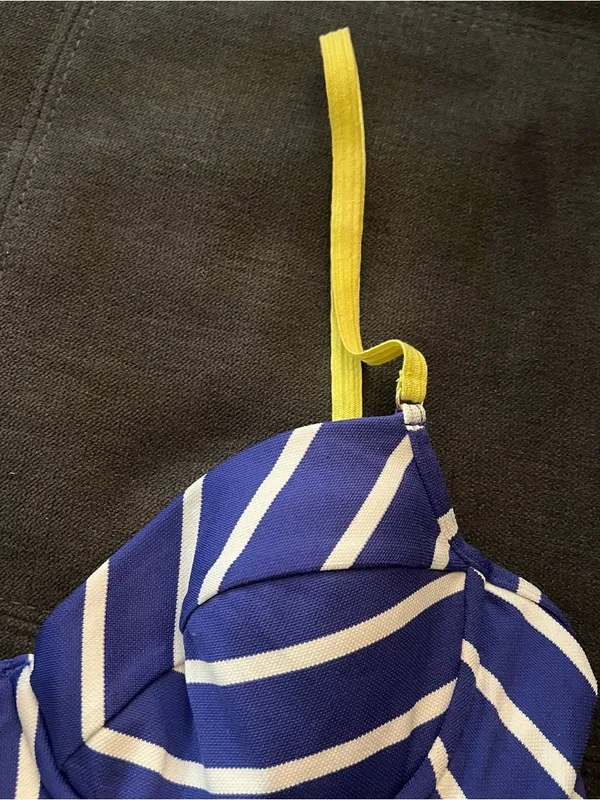 Y2K Juicy Couture Striped Blue & White Bikini Top with Yellow Straps Size Large - Image 6