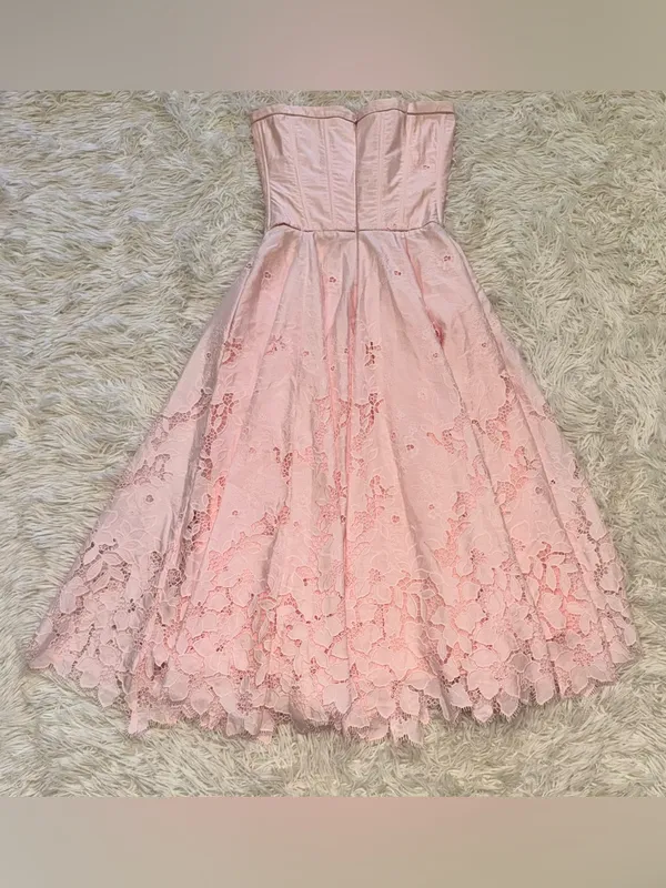 NEW HOUSE OF CB Belissa Strapless Broderie Anglaise Midi Pink Dress sz XS - Image 8