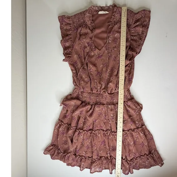 Entro Mauve Floral Smocked Mini Dress Tiered Cottage Boho Romantic Feminine - Image 10