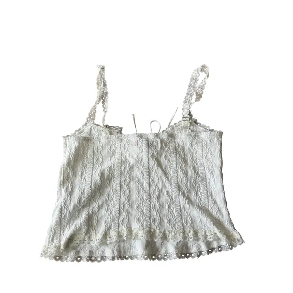Edikted White Lace‎ Trim Cami Top Womens Medium Textured Bow Front Cropped Tank - Image 2