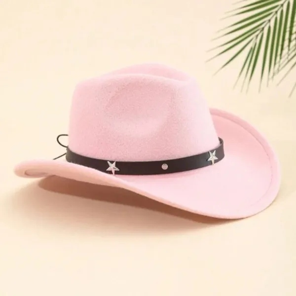 Light‎ Pink Western Cowboy Cowgirl Hat Felt Wide Brim Star Band Unisex Rodeo - Image 4