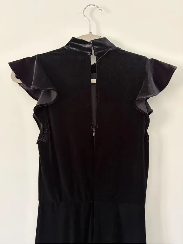 Amanda Uprichard x REVOLVE Davina Jumpsuit in Black Velvet Flutter Top Flare Leg - Image 5