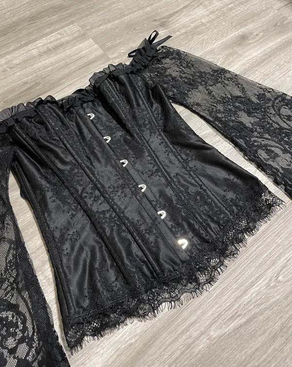 Black Sexy Lace Corset Long Sleeve - Image 3