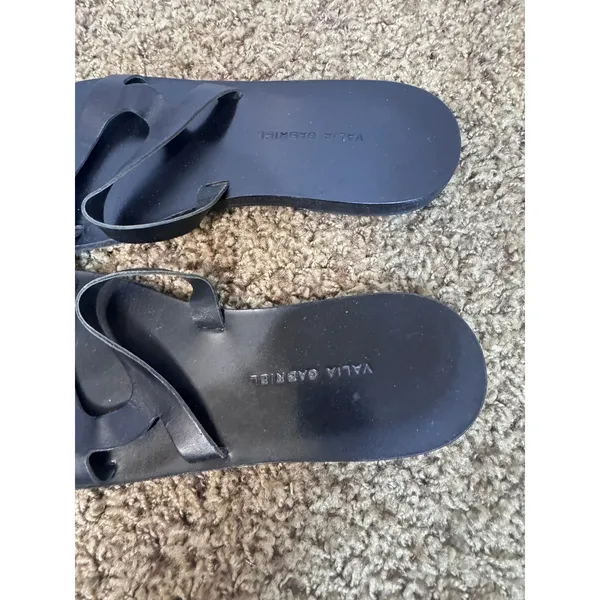 Valia Gabriel Black Leather Toe Loop Sandals Handmade in Greece Size 7/37 - Image 2