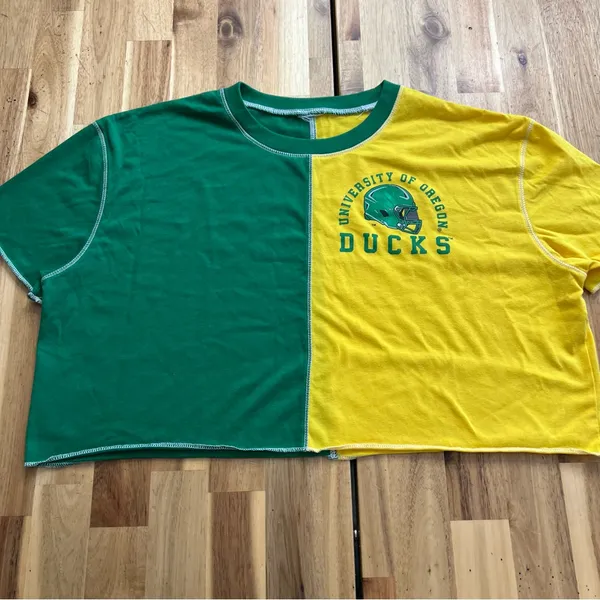 University of Oregon Ducks Half & Half Cropped Tee Green Yellow Women’s - Image 3
