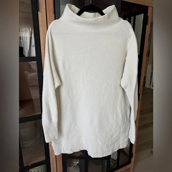 Free People mock neck sweater ribbed Ottoman Slouchy Tunic ecru loose parke - Image 2