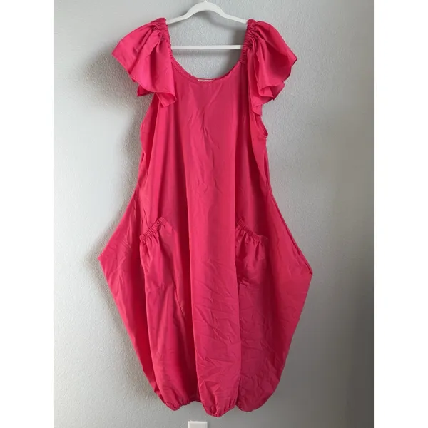 Karen T Design Hot Pink Balloon Bubble Dress Ruffle Midi Boho Flawless‎ OS Plus - Image 2