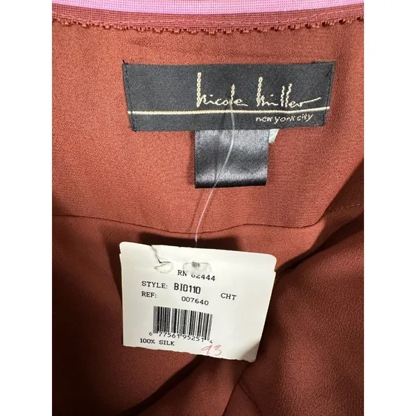 NWT Vintage 90s Y2K Nicole Miller Womens Dress Size 8 Silk Brown Prom‎ Cocktail - Image 6