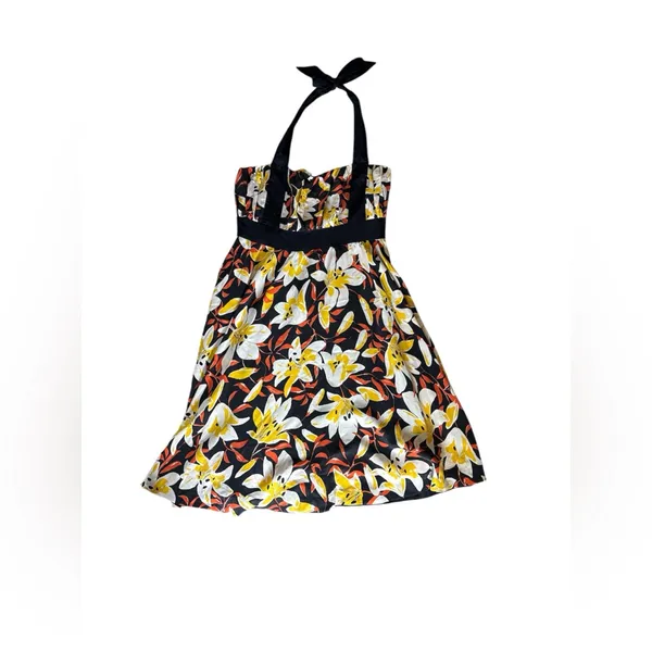 Moulinette Soeurs* Black & Yellow Small Silk Floral‎ Print Halter Neck A-Line 8 - Image 5