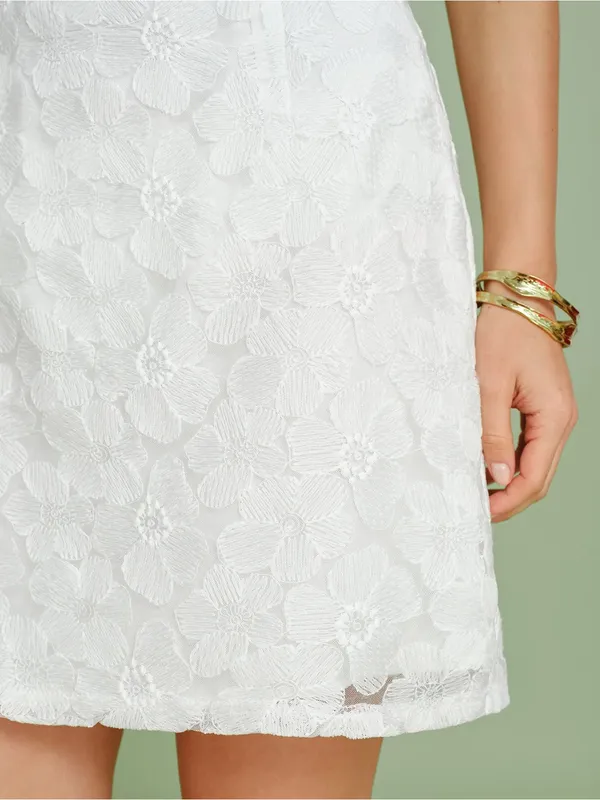 Rihoas White Textured Slip Mini Dress - Image 2