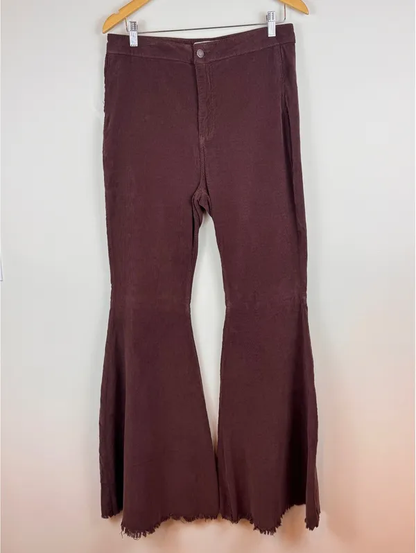 Free People Just Float On Corduroy Flare Pants Plum Size 30 Raw Hem Boho - Image 2