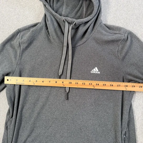 Adidas Women's Large Fleece Hooded Sweatshirt Gray Zippered Pockets Drawstring - Image 6