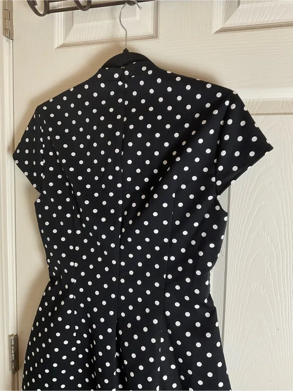 Zara Black White Polka Dot Cutout Neck Short Sleeve Skort Romper Dress Size M - Image 8