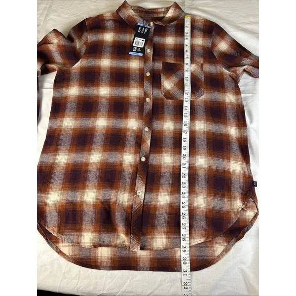 GAP Women's Soft Cotton Flannel Relaxed Fit Brown Plaid Women’s Large - Image 9