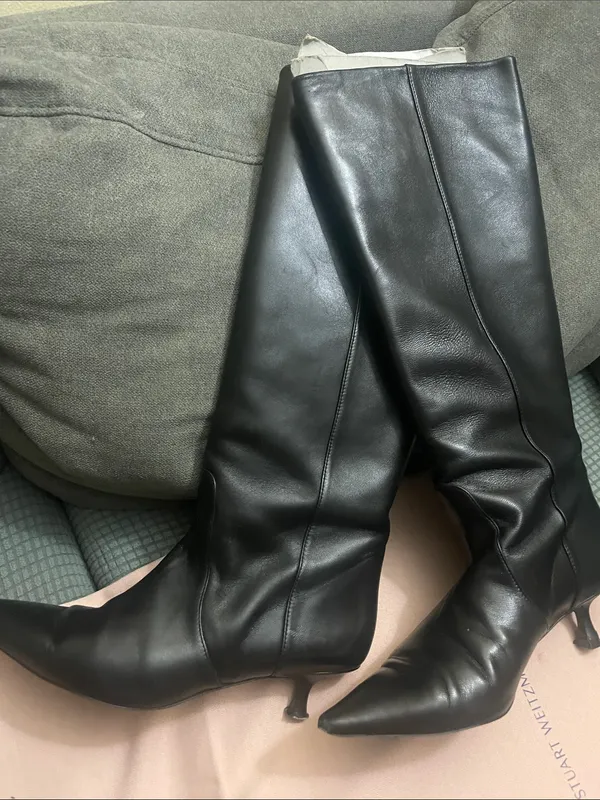 STUART WEITZMAN BLACK LEATHER NAOMI 50 BOOTS SIZE 8.5 - Image 8