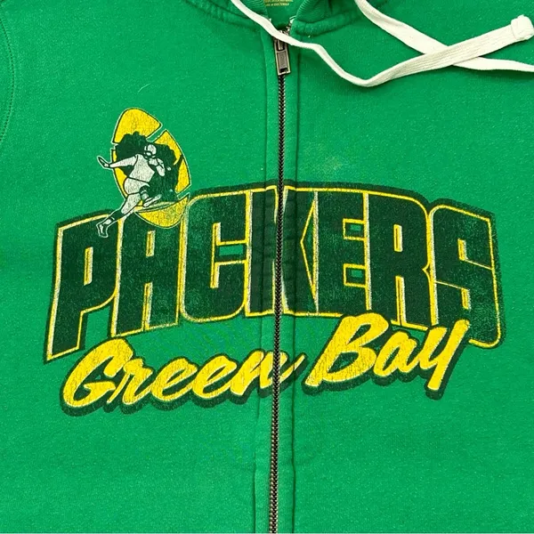 Retro Sport Green Bay Packers Football Green Full Zip Hoodie Sweatshirt Womens L - Image 2
