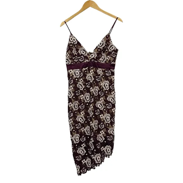 Bardot Dalia Asymmetrical Lace Midi Dress - Burgundy Floral - US 6/Small - Image 6