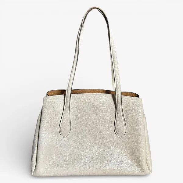 Coach Lori Carryall Tote Shoulder Bag Chalk Cream Pebbled Leather Turnlock Zip - Image 4
