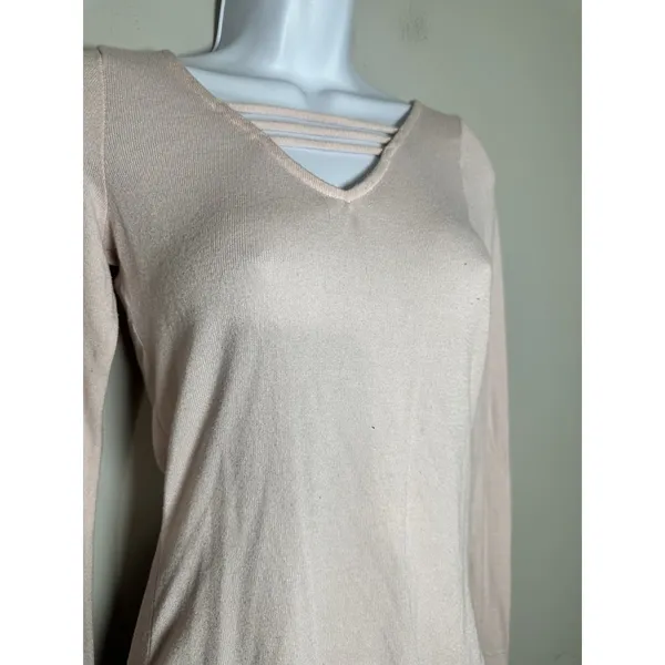 Hollister Cage Neck Long Sleeve‎ Ribbed Top - Soft Pink/Nude - Size M - Image 2