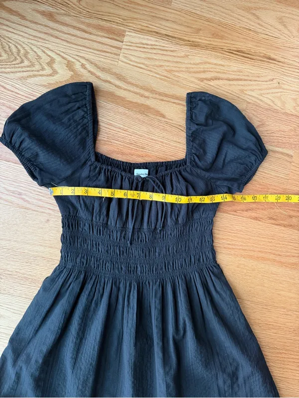 Sunday Best Aritzia Black Smocked Puff Sleeve Mini Dress XS - Image 5