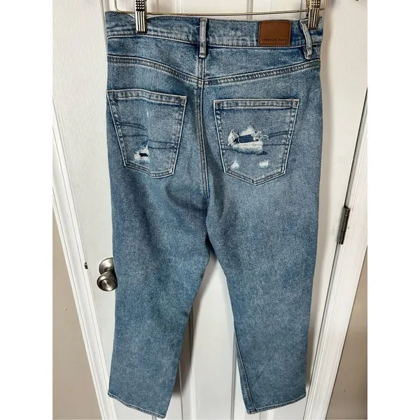 American eagle high waisted stretchy ripped jeans size 4 blue jeans wide leg - Image 6