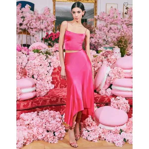 Alice + Olivia Rosa Slip Skirt Pink Asymmetric Feminine Satin Women's Size 10 - Image 5