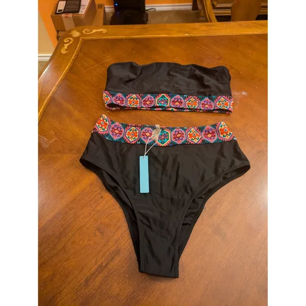 Live Life On The Beach Bikini Bottom Set Black Large High Rise Beach NWT - Image 2