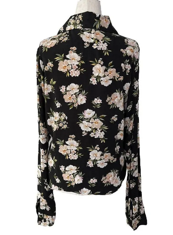 Oak + Fort Black Floral Shirt Women Top Size Medium | 62-60 - Image 2