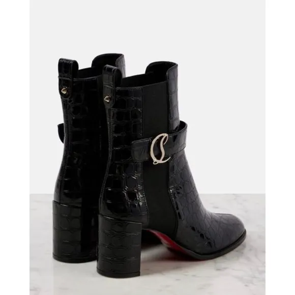 Christian Louboutin Croc Embossed Chelsea Boot 70 Calf Leather in‎ Black Size 37 - Image 10