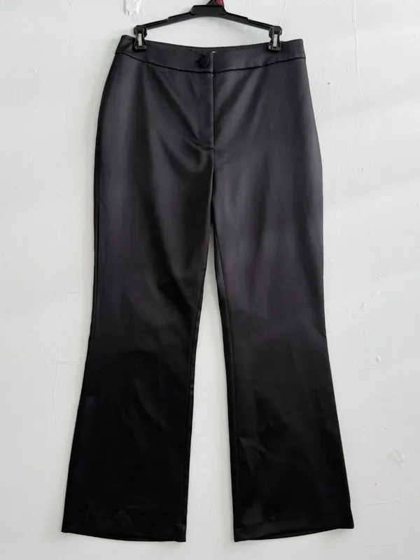 NEW ZARA WOMAN Black SATIN Flare Leg Trousers Dress Pants MEDIUM High Rise - Image 2