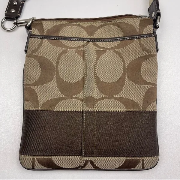Coach Brown Signature Jacquard Stripe Crossbody Bag Purse Adjustable Strap - Image 3