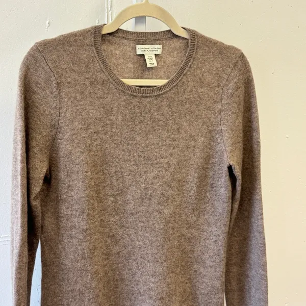 Adrienne Vittadini 100% 2-Ply Cashmere Crew Neck‎ Sweater Brown Taupe Medium - Image 3