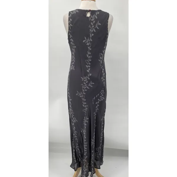 Vintage Y2k Maxi Slip Dress Sleeveless Keyhole Back Floral Vine Pattern Gray M - Image 5