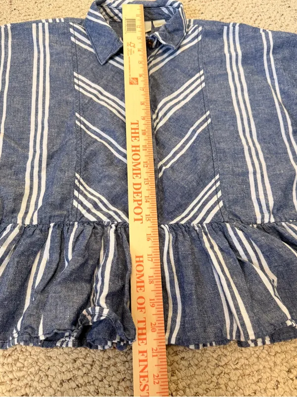 Anthropologie Maeve Allison Flounced‎ Button Down Blouse XS Linen Cotton Striped - Image 8