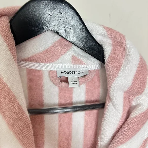 NORDSTROM Stripe Hydrocotton Terry Robe in Pink Peachskin White Stripe Large - Image 5