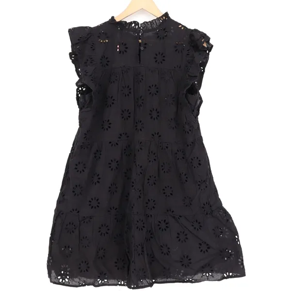 Entro Black Floral Eyelet Tiered Mini Dress Ruffle High Neck L - Image 6
